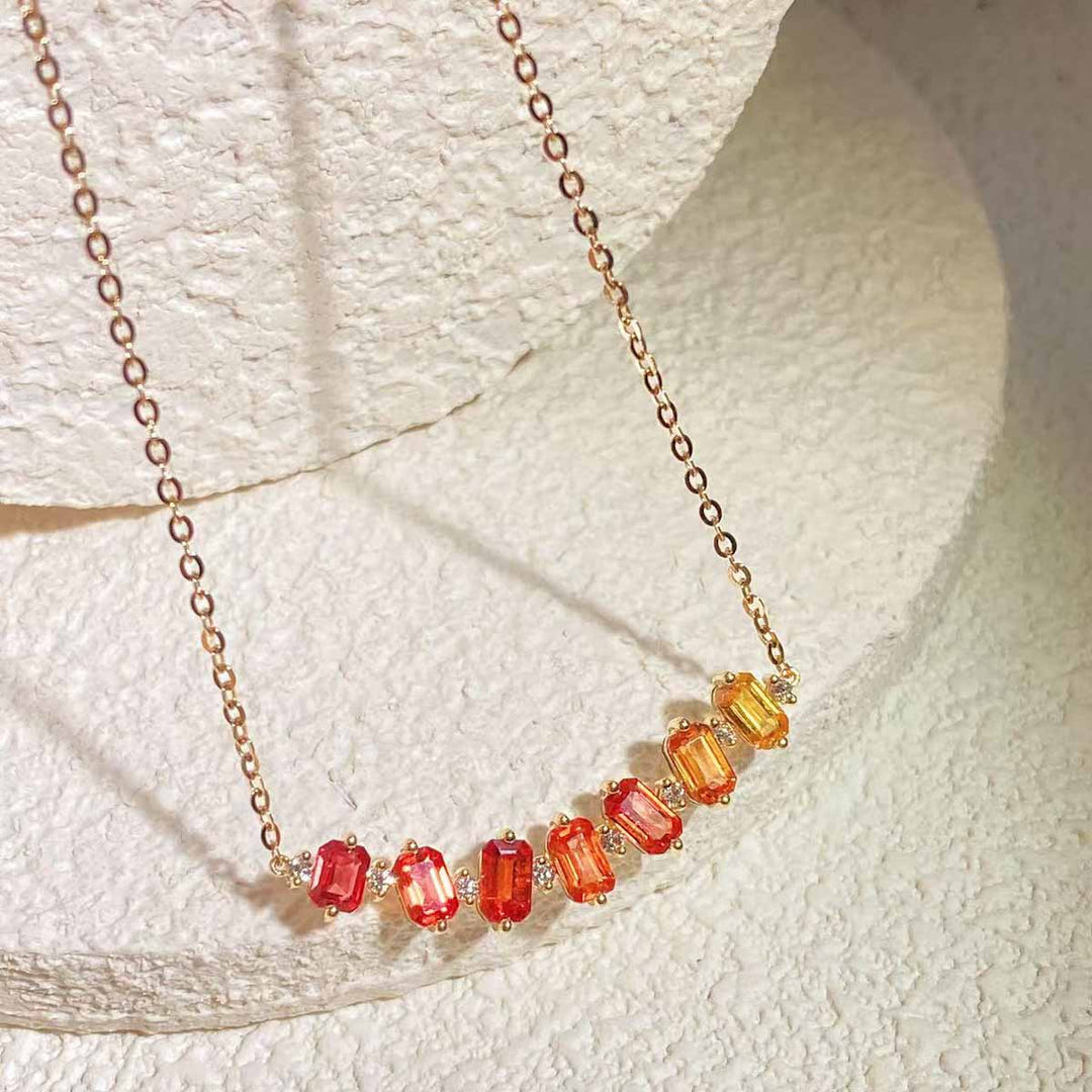 Natural Multi colored Sapphires Diamond Necklace D2.12ct d0.12ct. 18K Gold