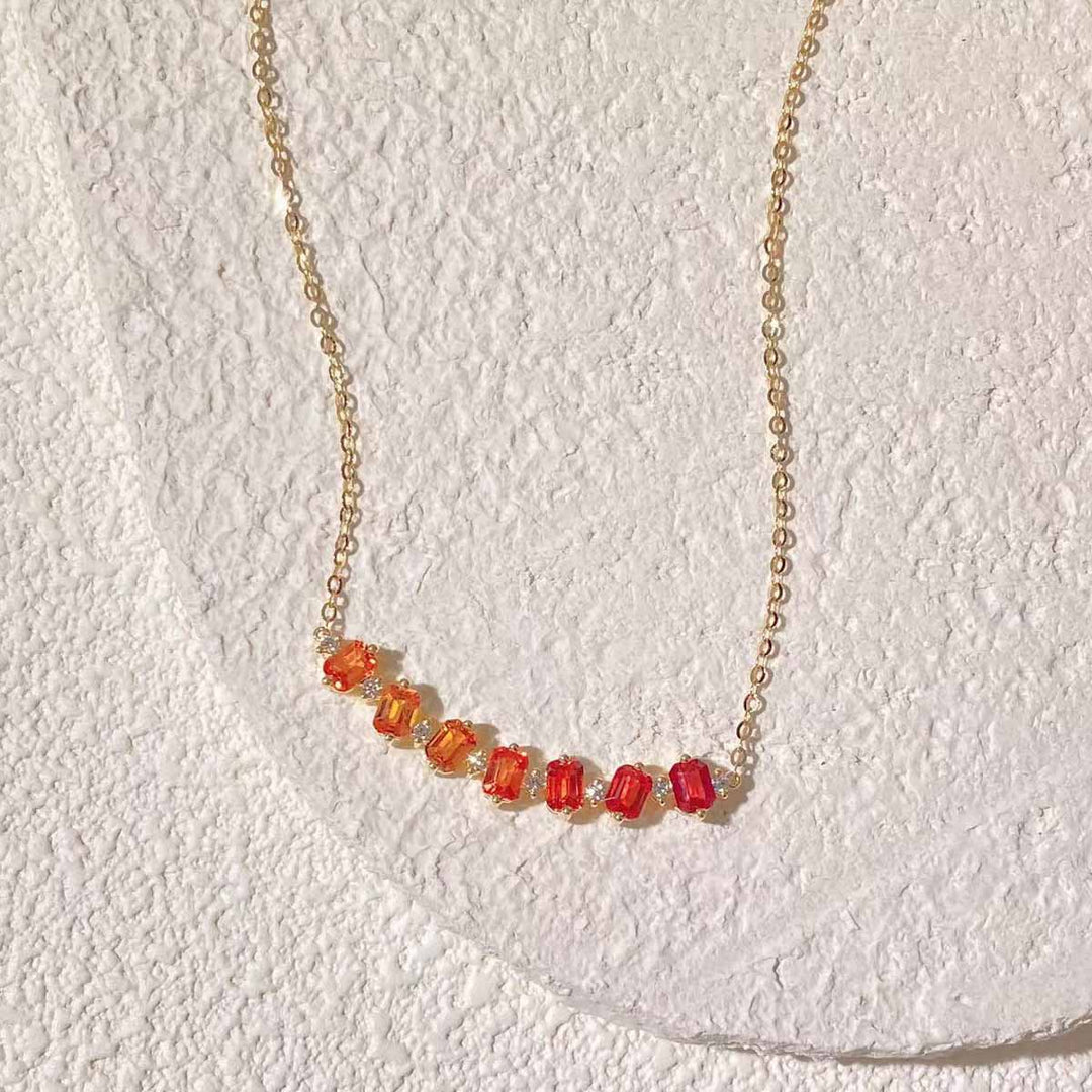 Natural Multi colored Sapphires Diamond Necklace D2.12ct d0.12ct. 18K Gold