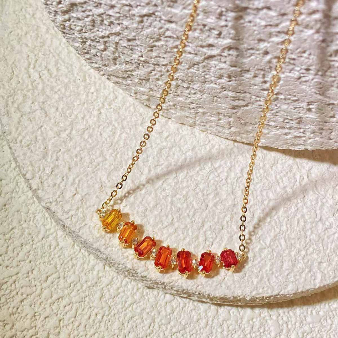Natural Multi colored Sapphires Diamond Necklace D2.12ct d0.12ct. 18K Gold
