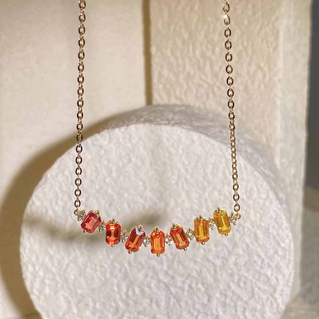 Natural Multi colored Sapphires Diamond Necklace D2.12ct d0.12ct. 18K Gold