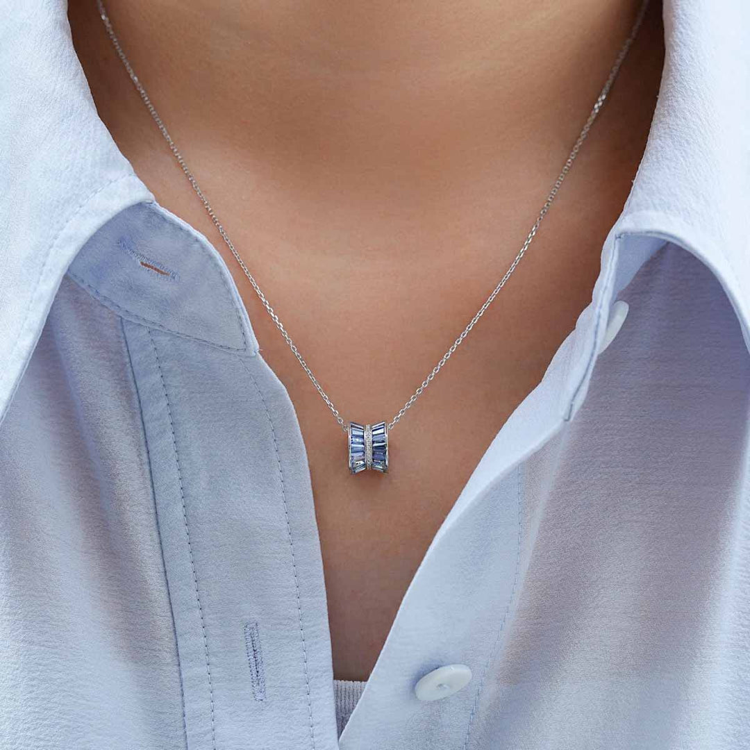 Natural Multi colored Sapphires Diamond Necklace D2.13ct d0.06ct. 18K Gold