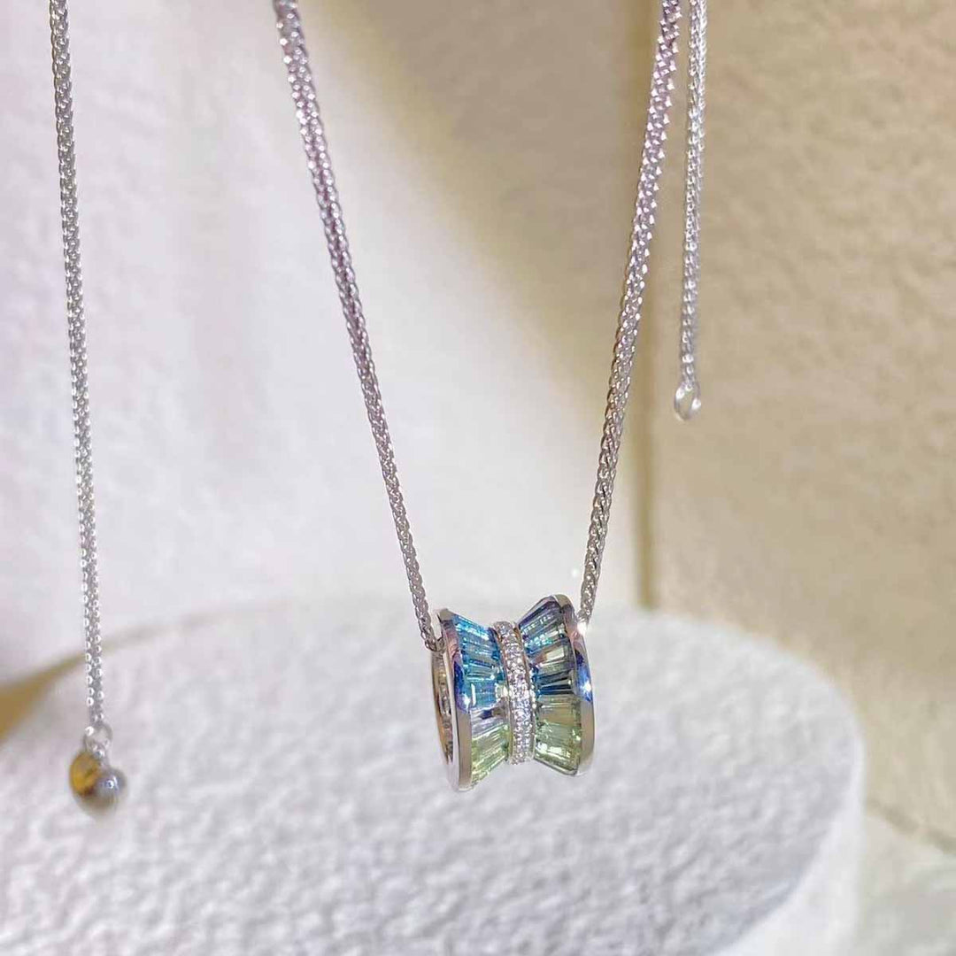 Natural Multi colored Sapphires Diamond Necklace D2.13ct d0.06ct. 18K Gold