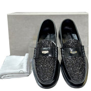 Jimmy Choo Black Glitter Leather Loafers 39.5 - Jiaxyk