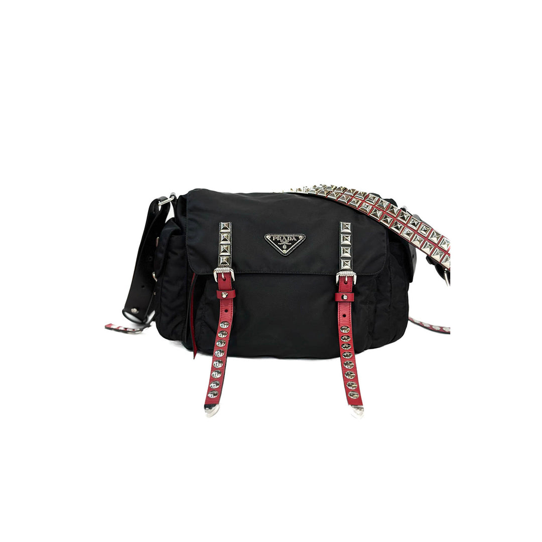 Prada Nylon New Vela Studded Messenger Bag