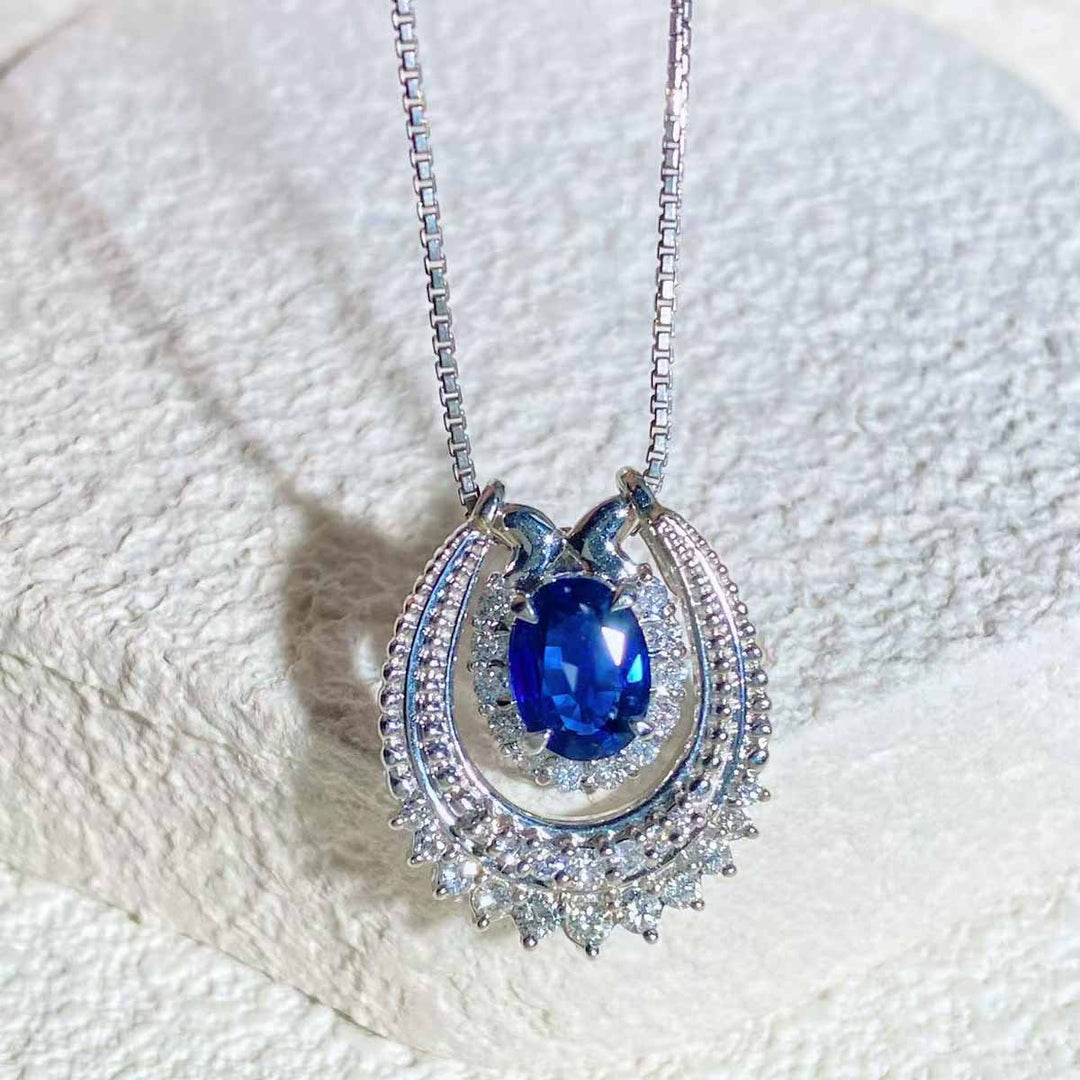 Natural Blue Sapphire Diamond Necklace  D1.48ct d0.52ct. Pt,Madagascar Royal Blue