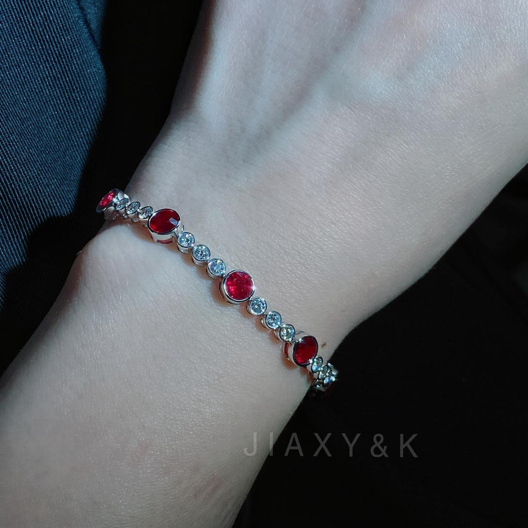 Natural Ruby Diamond Bracelet D6.04CT,d 2.02CT,Pigeon Blood, 18K Gold
