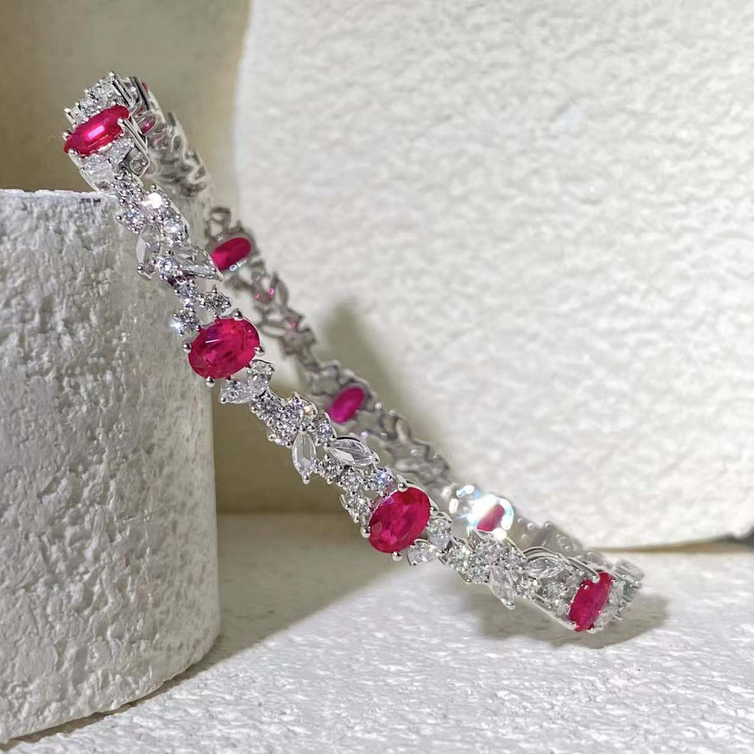 Burma Natural Pigeon Blood Ruby Tennis Diamond Bracelet D4.61ct d3.05ct 18K Gold