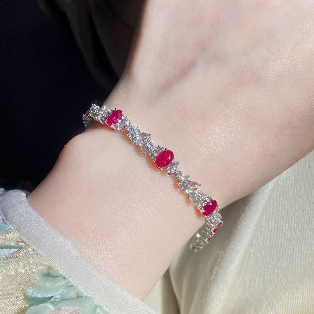 Burma Natural Pigeon Blood Ruby Tennis Diamond Bracelet D4.61ct d3.05ct 18K Gold
