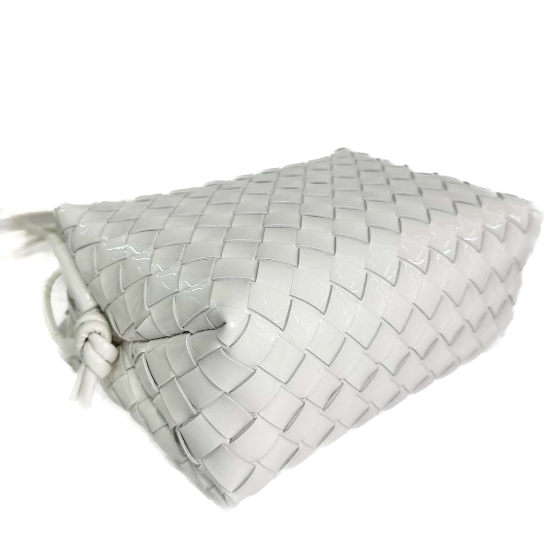 Bottega Veneta Medium Loop Camera Intercciato White Patent Leather Bag