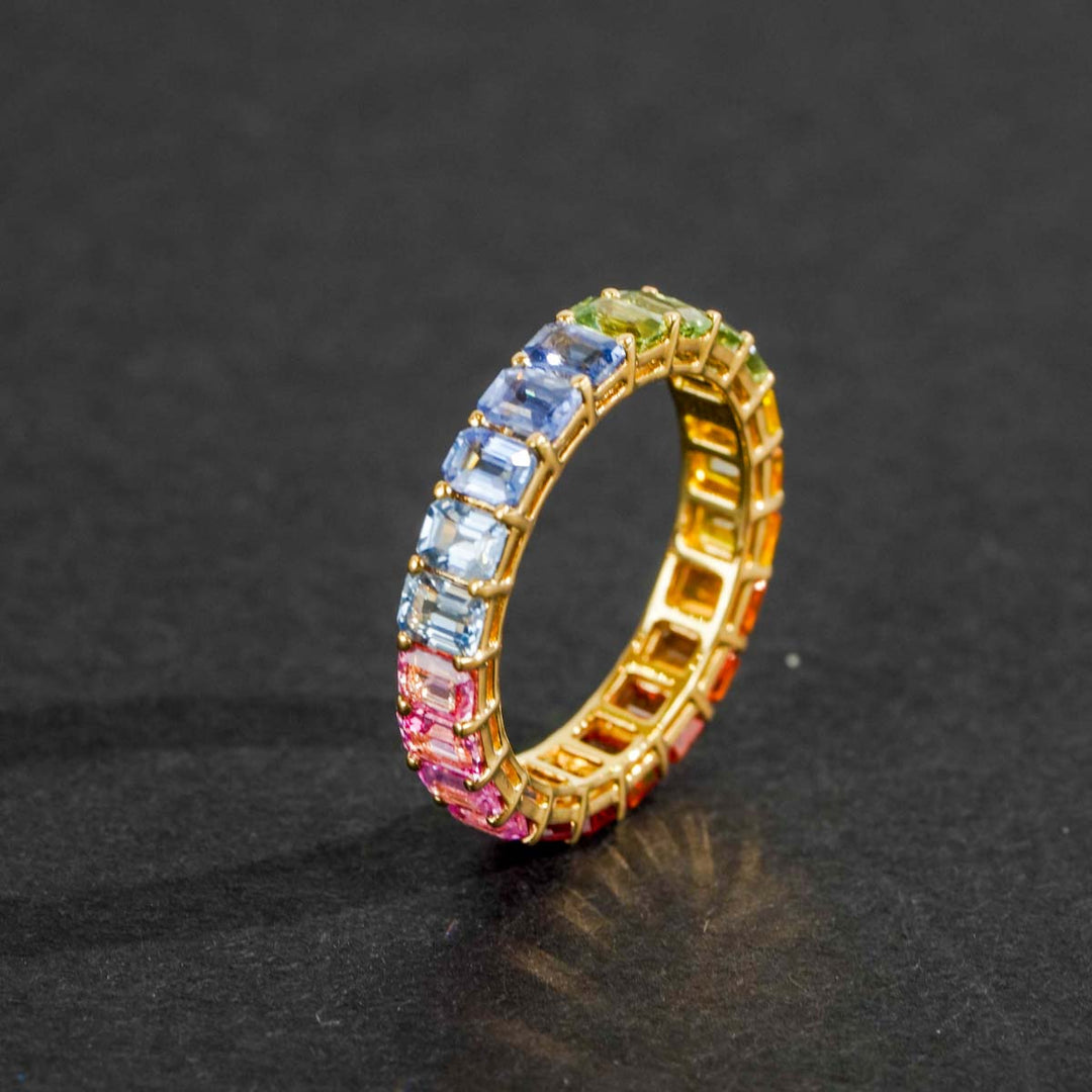 Natural Multi Sapphire Ring With One Ruby D5.93ct 18K