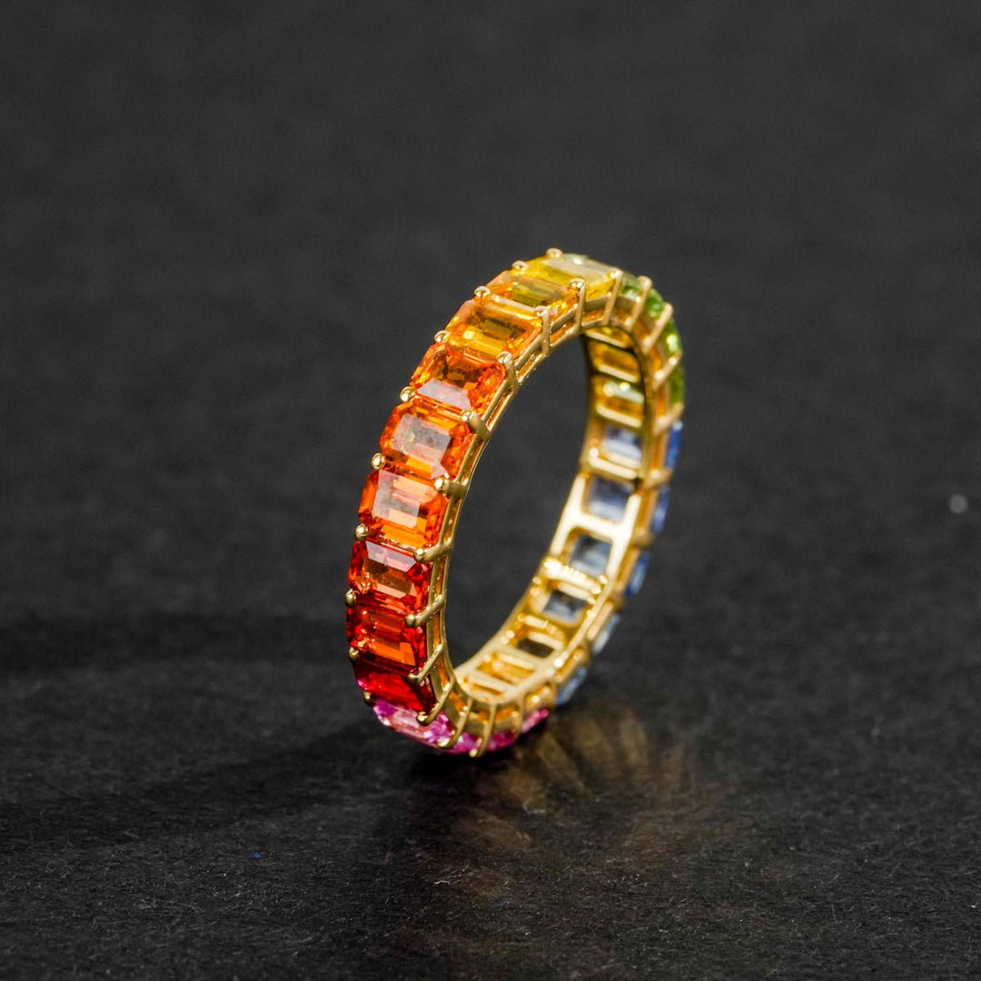 Natural Multi Sapphire Ring With One Ruby D5.93ct 18K