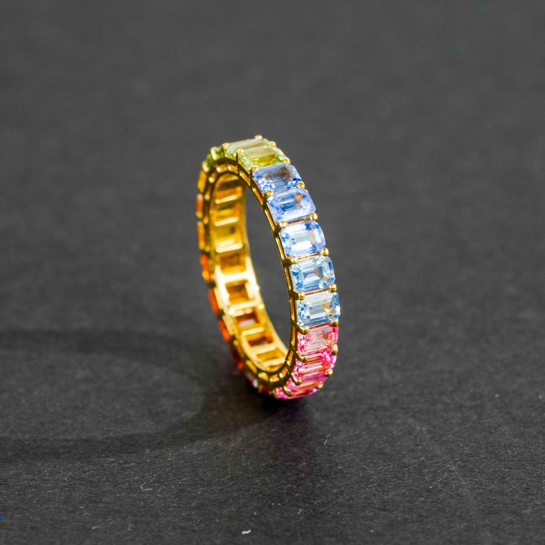 Natural Multi Sapphire Ring With One Ruby D5.93ct 18K