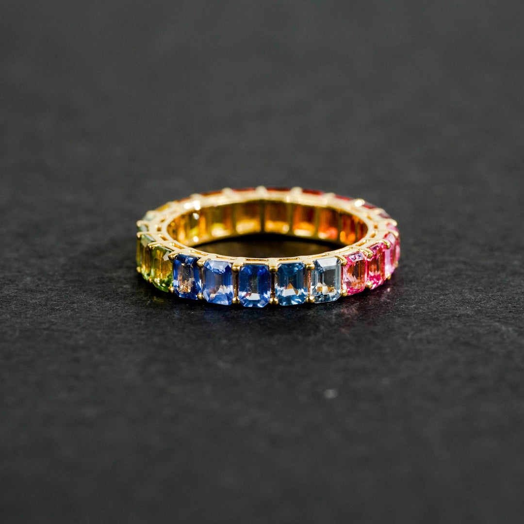 Natural Multi Sapphire Ring With One Ruby D5.93ct 18K