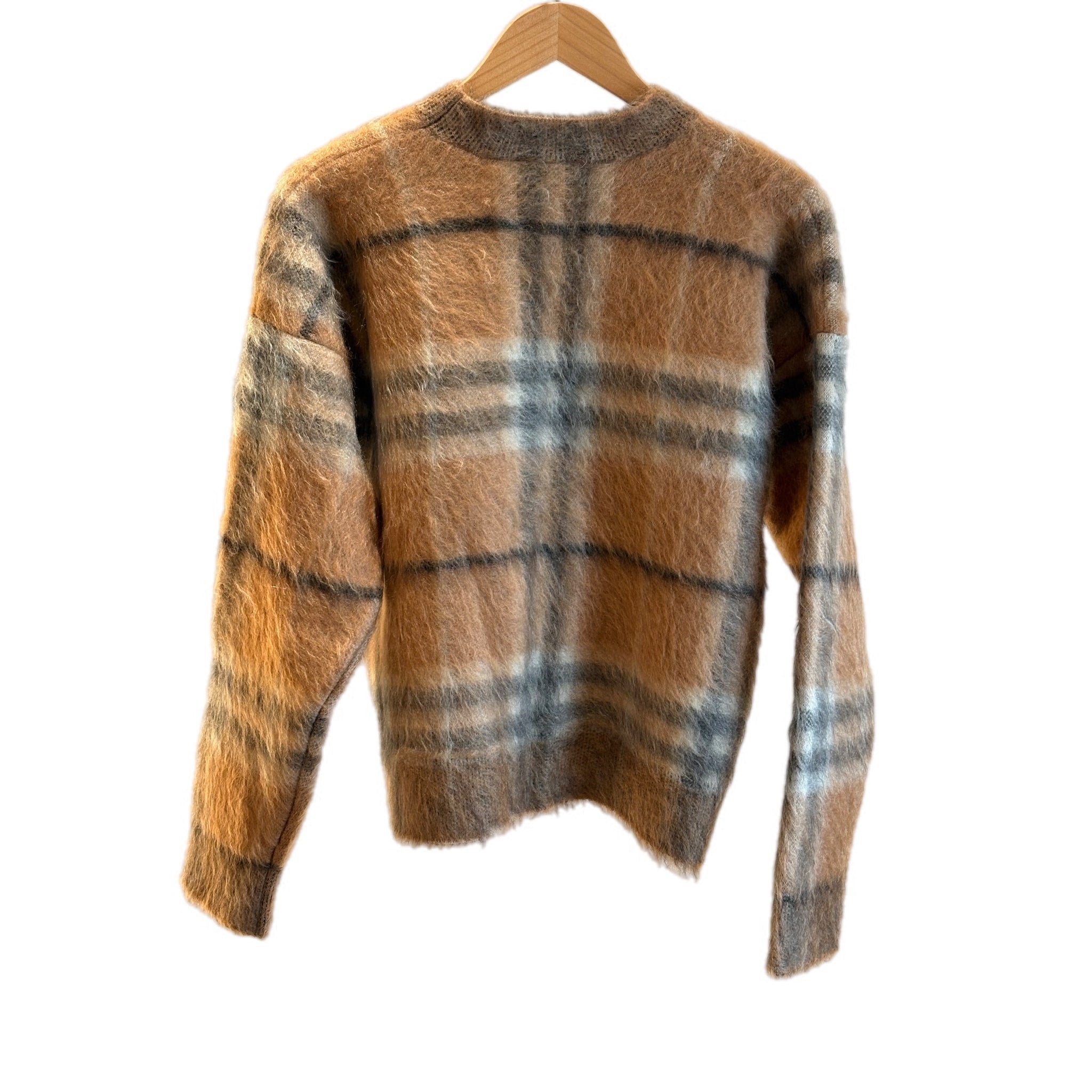 Burberry Crew Neck Mohair Blend Pullover Check Design Size M