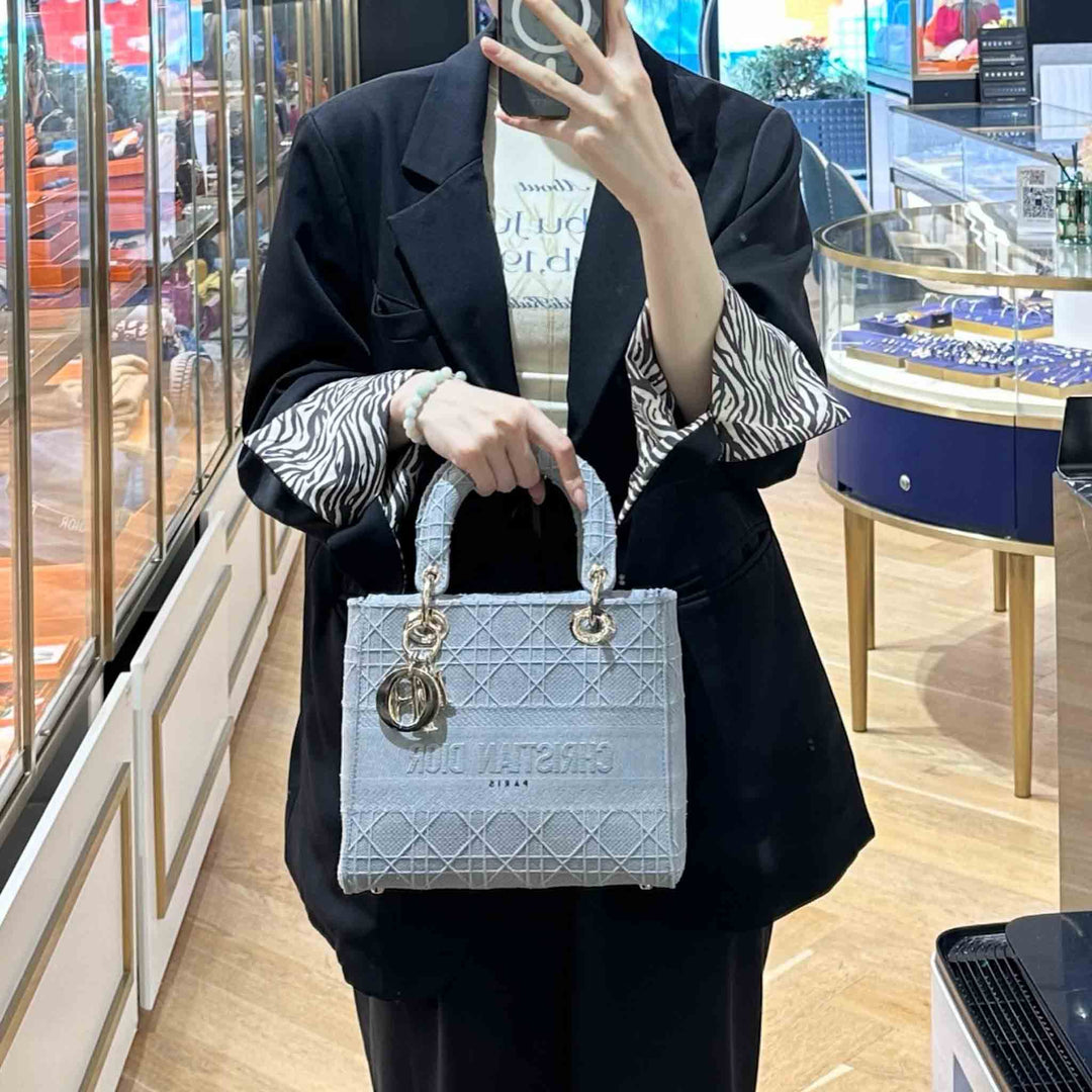 Dior Medium Grey Lady D-Lite Bag