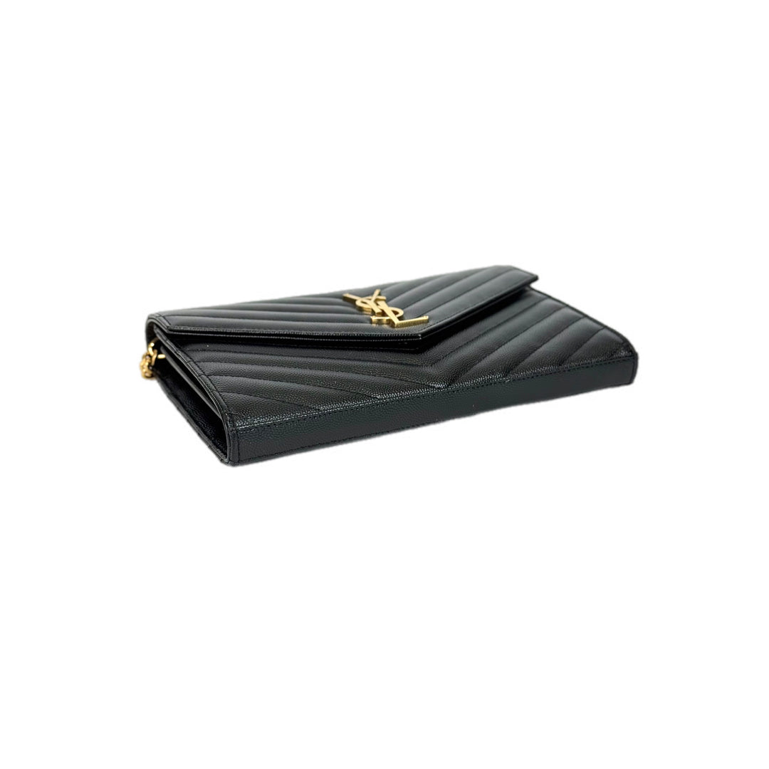 YSL Envelope WOC Bag Black/Gold Caviar