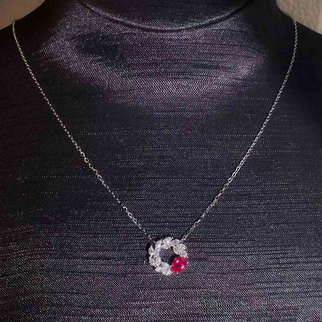 Natural Ruby Necklace D0.59ct d0.56ct, 18K Burma GRC Pigeon Blood