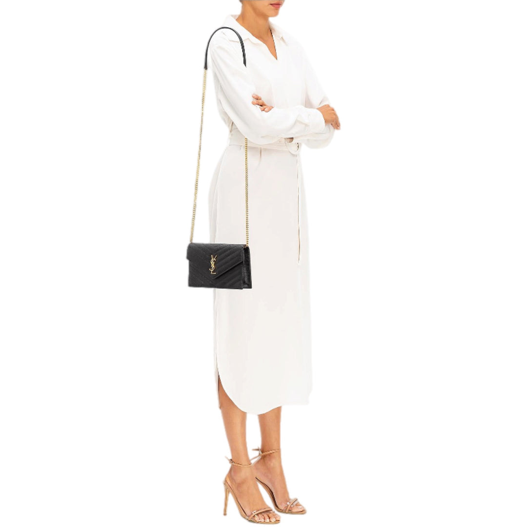 YSL Envelope WOC Bag Black/Gold Caviar