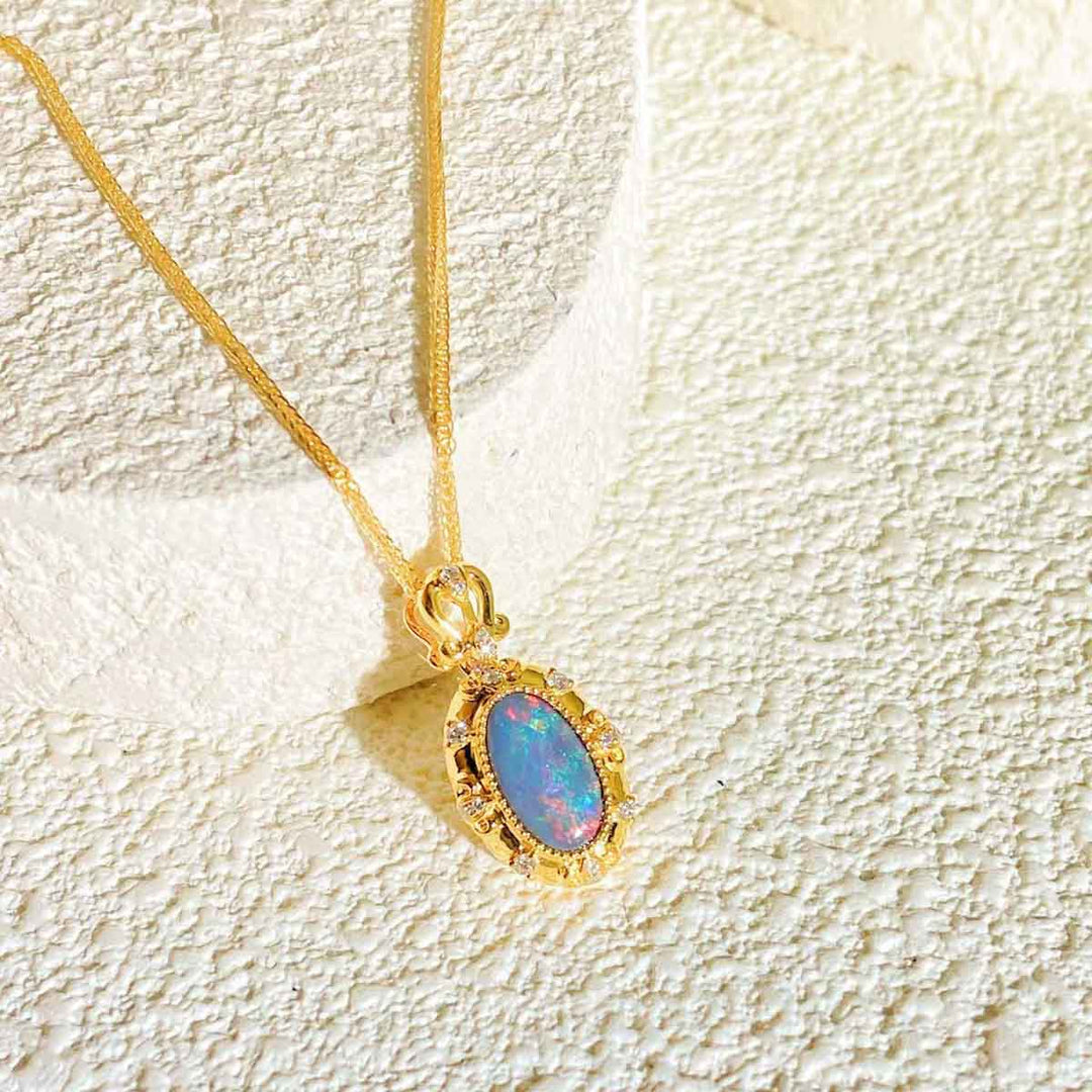 Natural Australia Black Opal Necklace D1.00ct d0.07ct, 18K