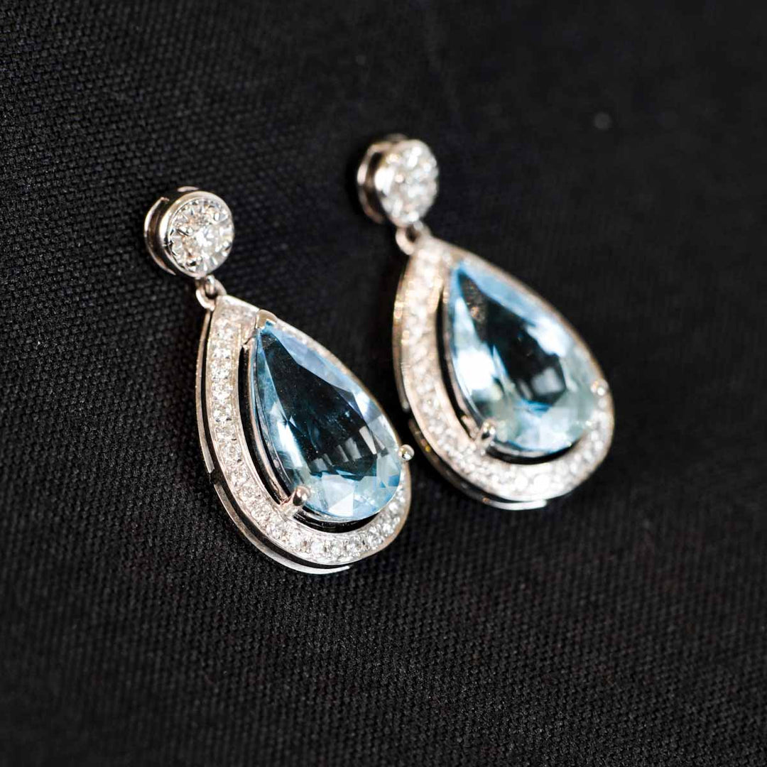 Natural Aquamarine Stone Drop Earrings D3.64ct, Diamond d0.41ct. 18K Gold