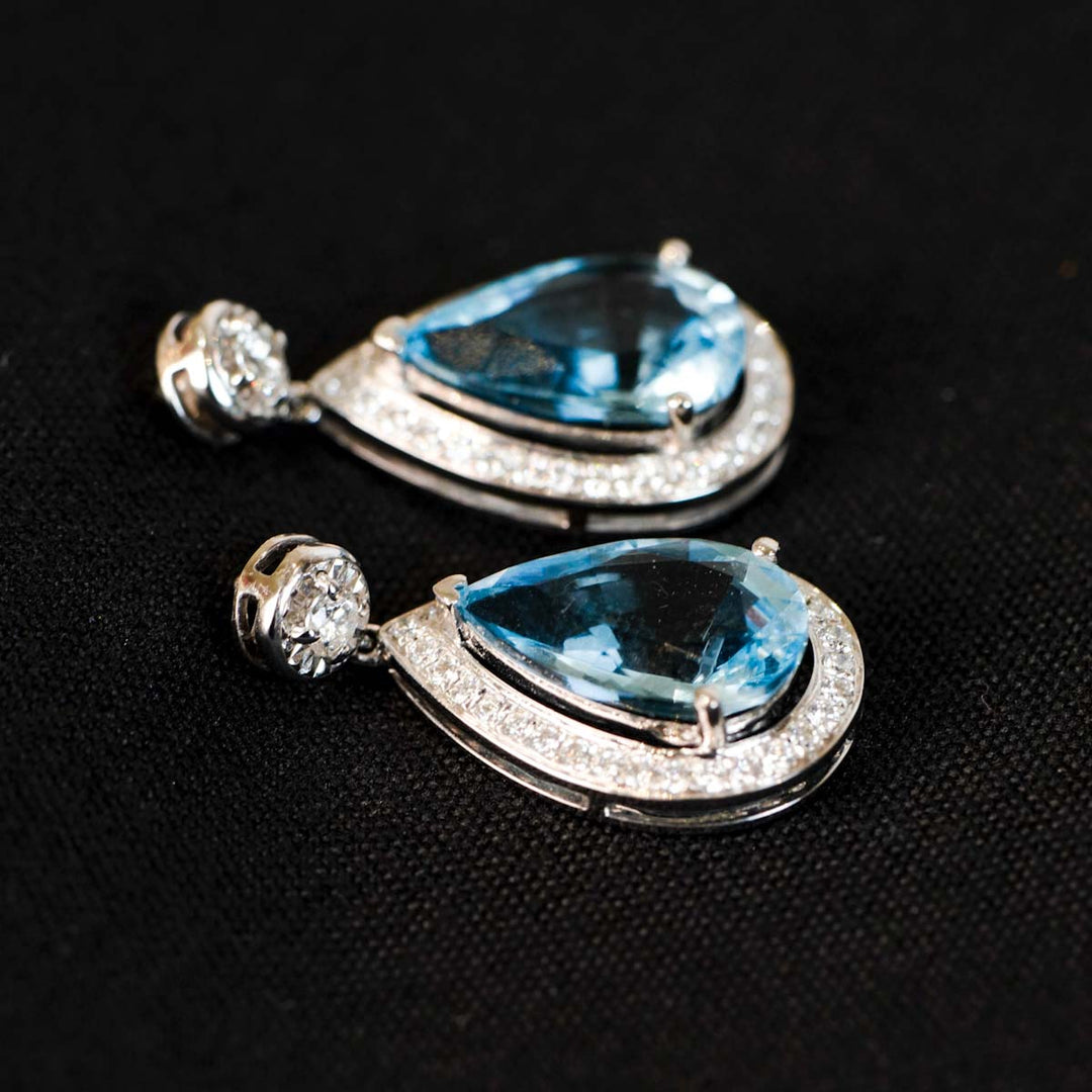 Natural Aquamarine Stone Drop Earrings D3.64ct, Diamond d0.41ct. 18K Gold