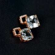 Natural Aquamarine Stone Stud Earrings D4.66ct, Diamond d0.09ct. 18K Stone