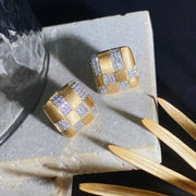 Diamond Square Checkered Ear Studs - Jiaxyk