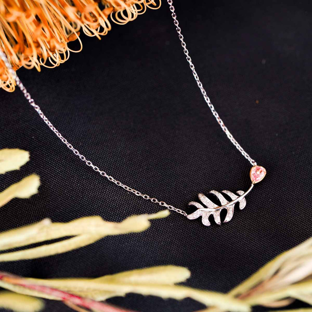 Natural Pink Diamond Feather Necklace D0.128 d0.094ct 18K Gold
