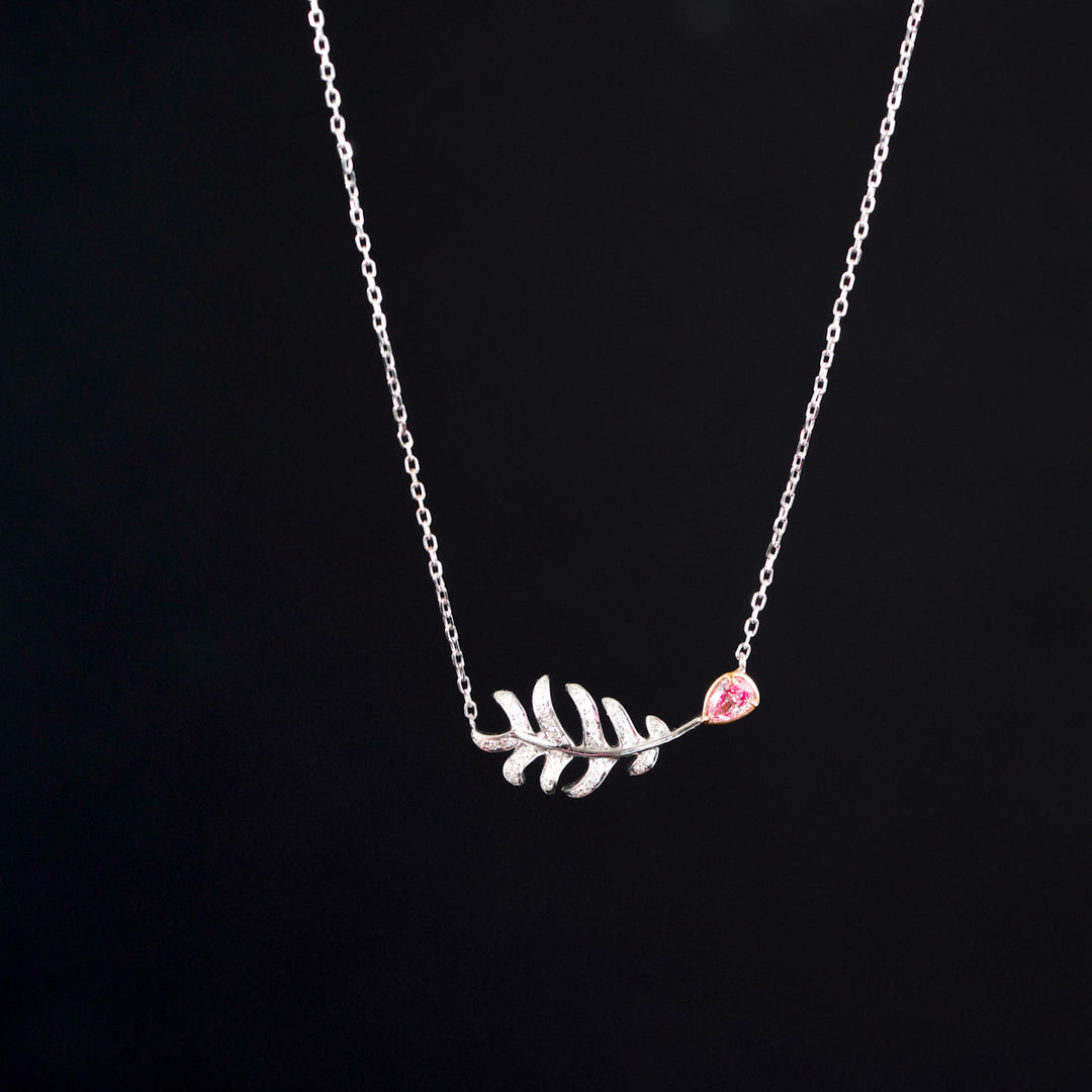 Natural Pink Diamond Feather Necklace D0.128 d0.094ct 18K Gold
