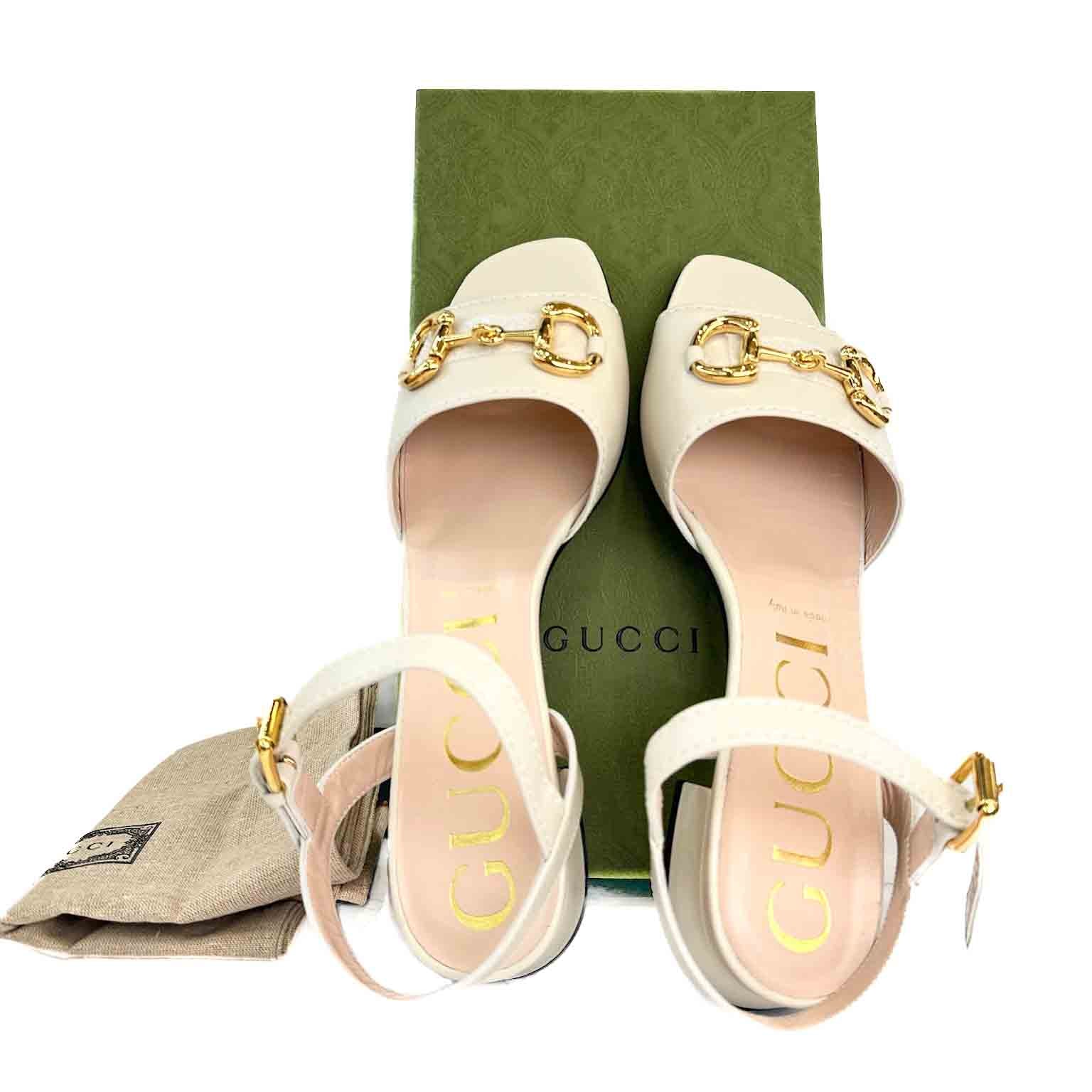 Gucci Women’s Horsebit Flatform Sandal in white size 41 - Jiaxyk