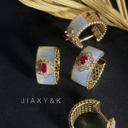 Double Sided Antique Style Ruby Hoop Earrings - Jiaxyk