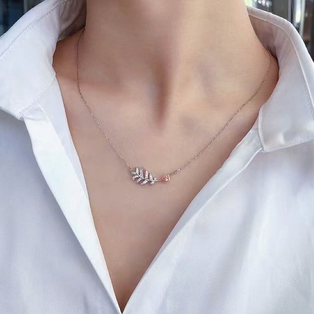Natural Pink Diamond Feather Necklace D0.128 d0.094ct 18K Gold
