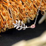 Natural Pink Diamond Feather Necklace D0.128 d0.094ct 18K Gold