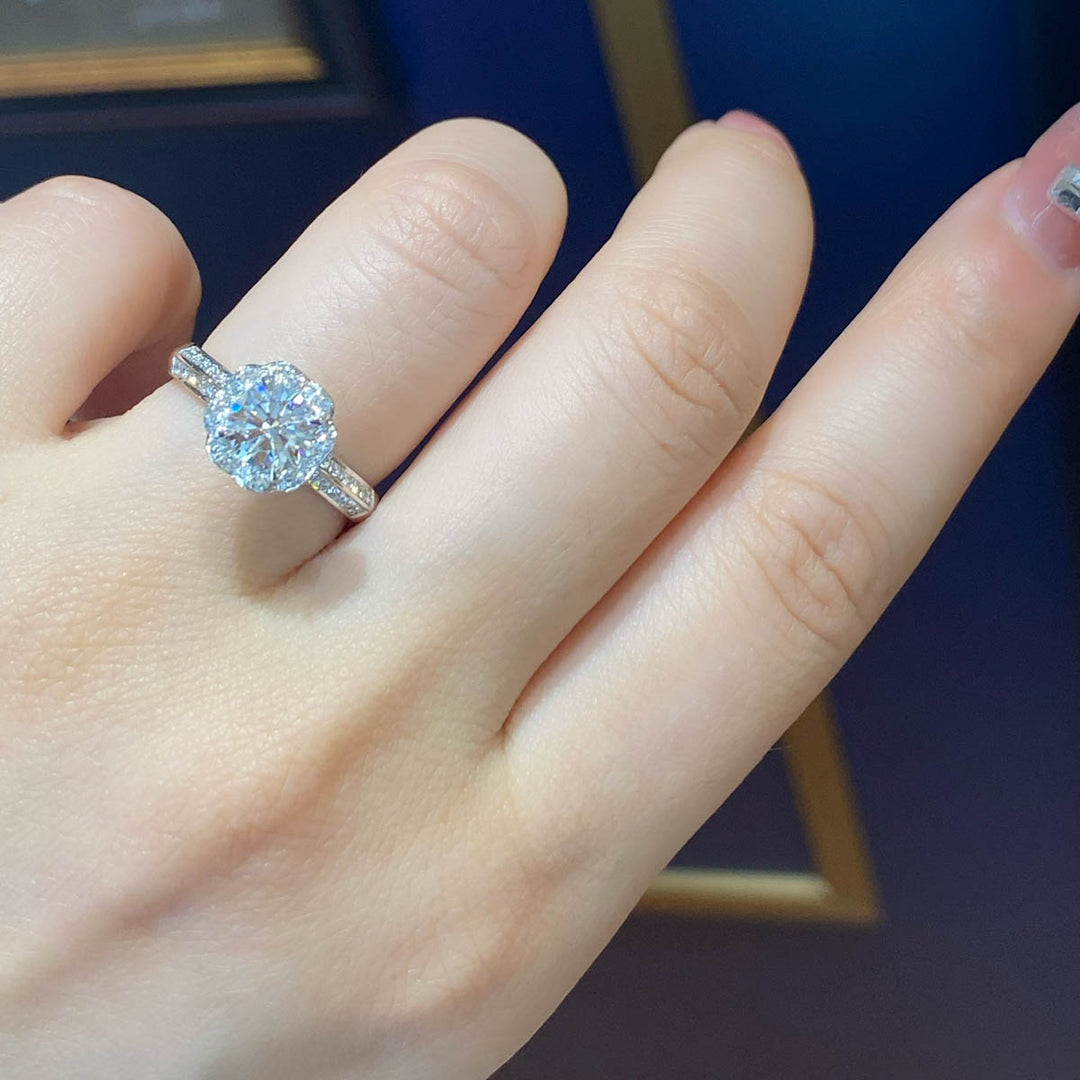 Natural White Diamond Ring D0.50ct d0.275ct, E VS2 3EX 18K Gold GIA