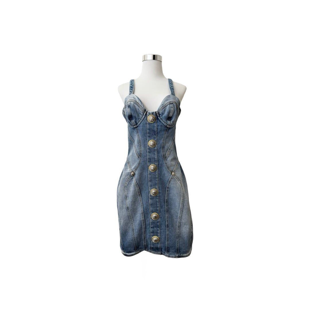 Balmain Panelled Stretch-Denim Mini Dress #42