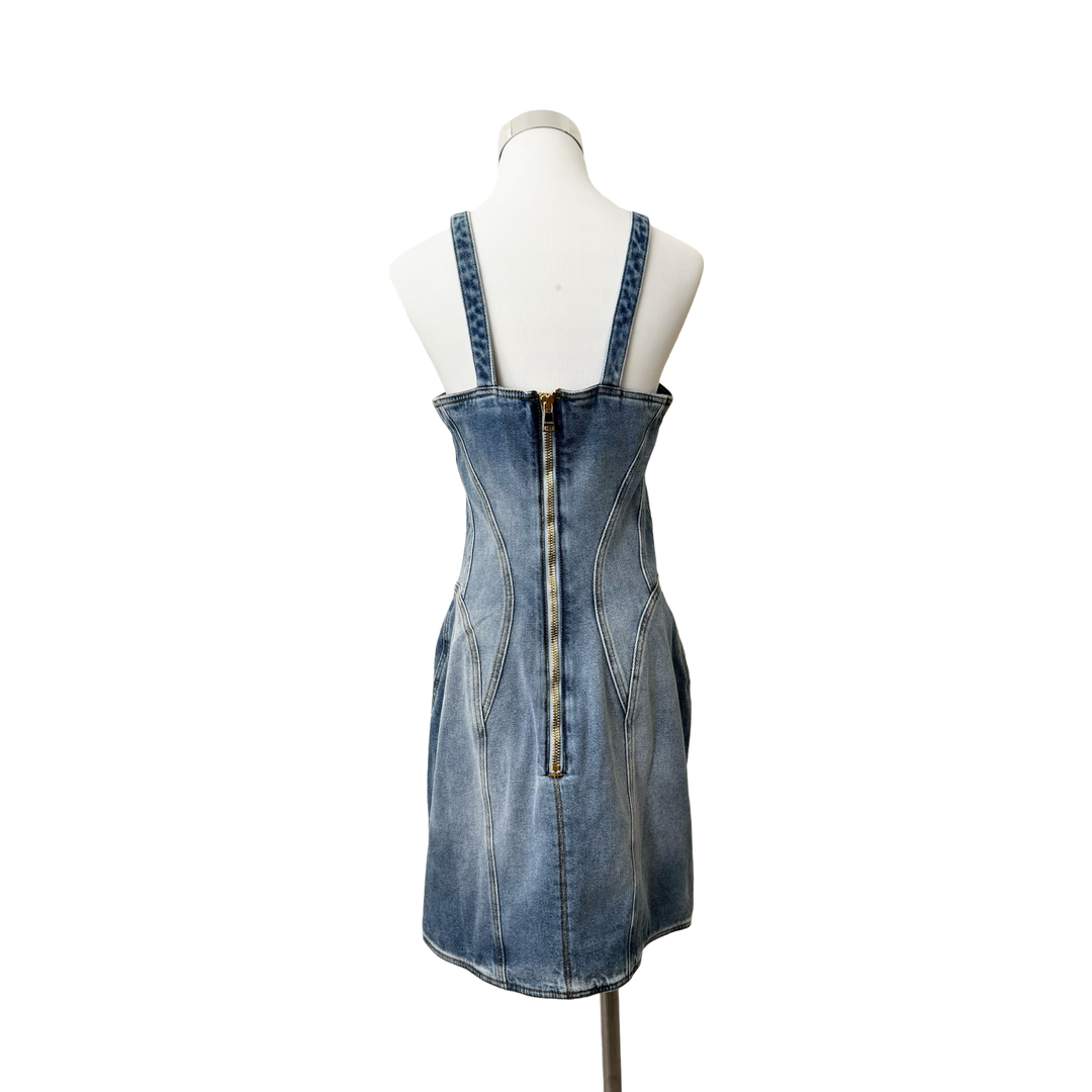 Balmain Panelled Stretch-Denim Mini Dress #42