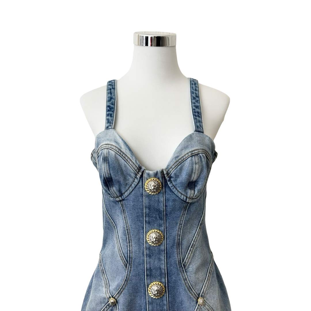Balmain Panelled Stretch-Denim Mini Dress #42