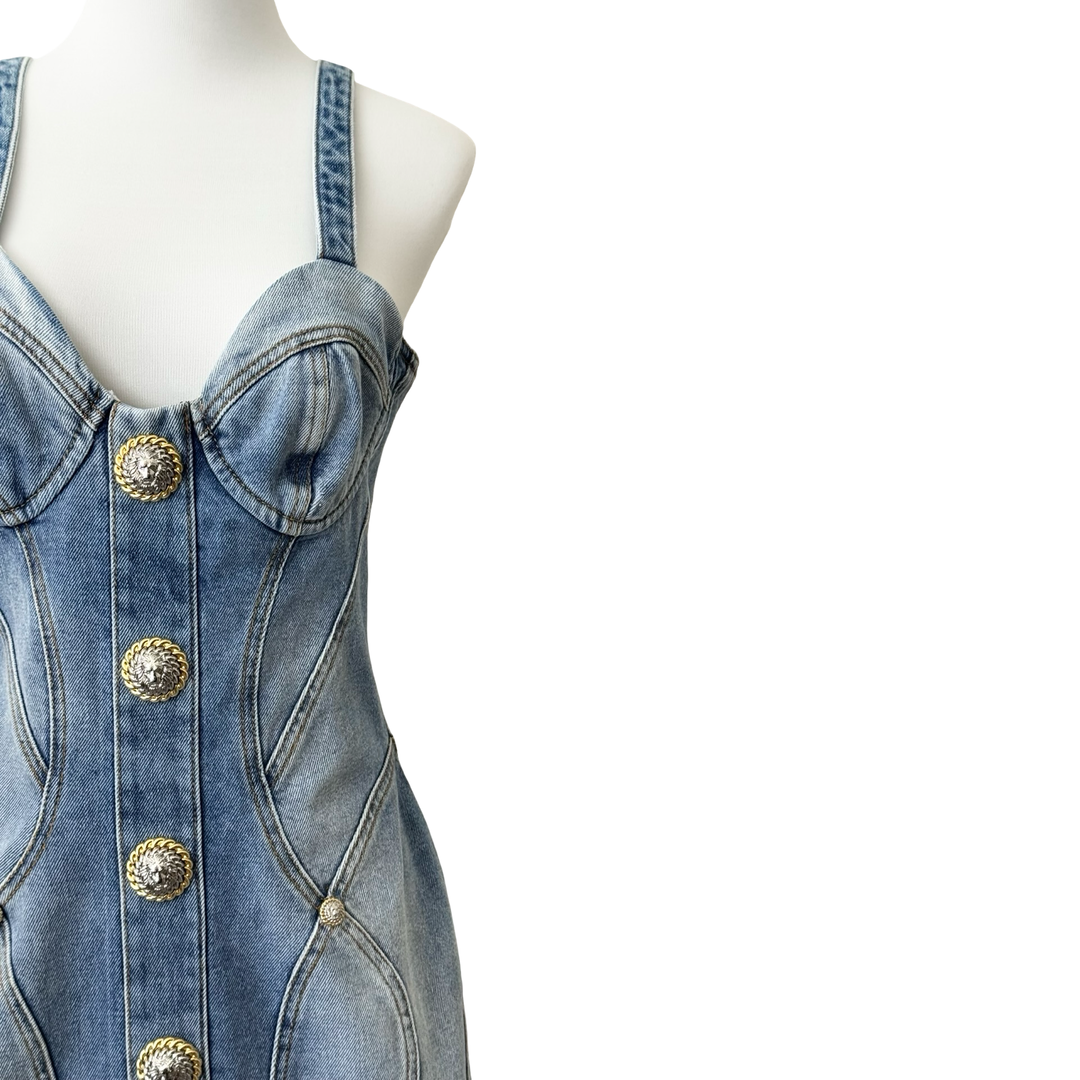 Balmain Panelled Stretch-Denim Mini Dress #42
