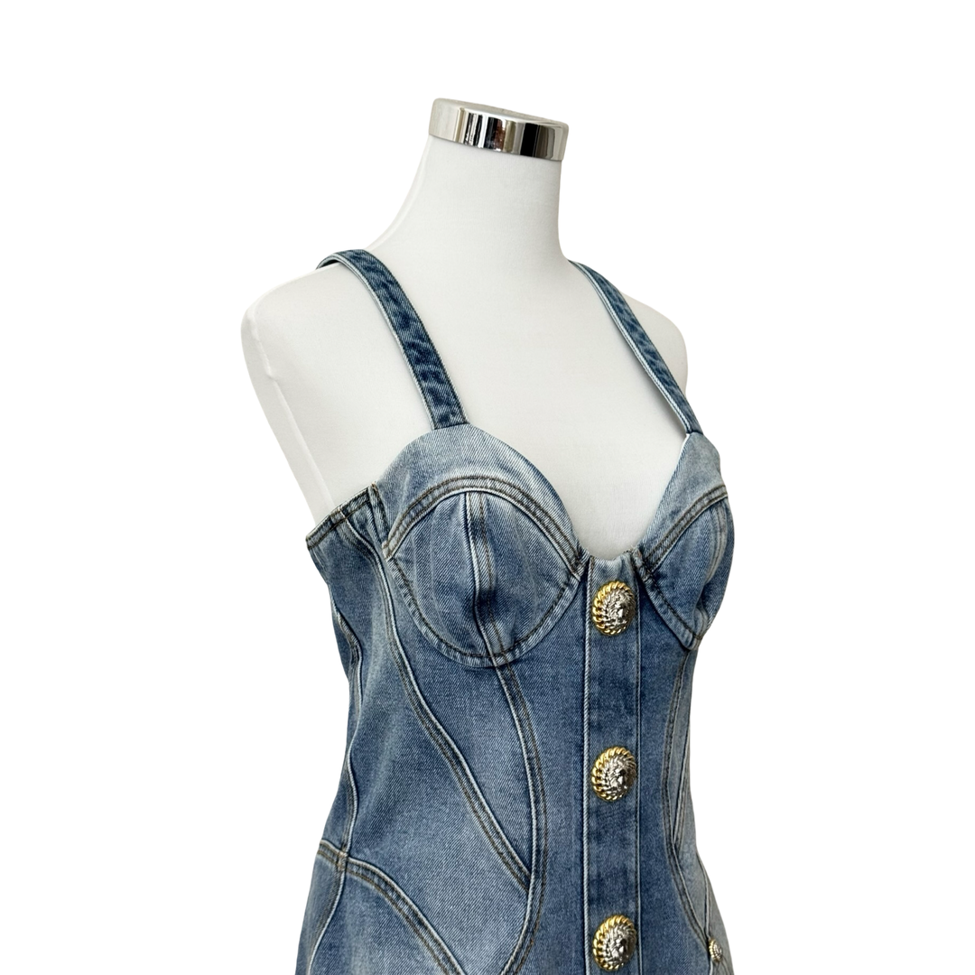 Balmain Panelled Stretch-Denim Mini Dress #42
