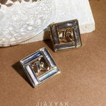Art Deco Grey Mother of Pearl Earrings (Personalised Letters) - Jiaxyk