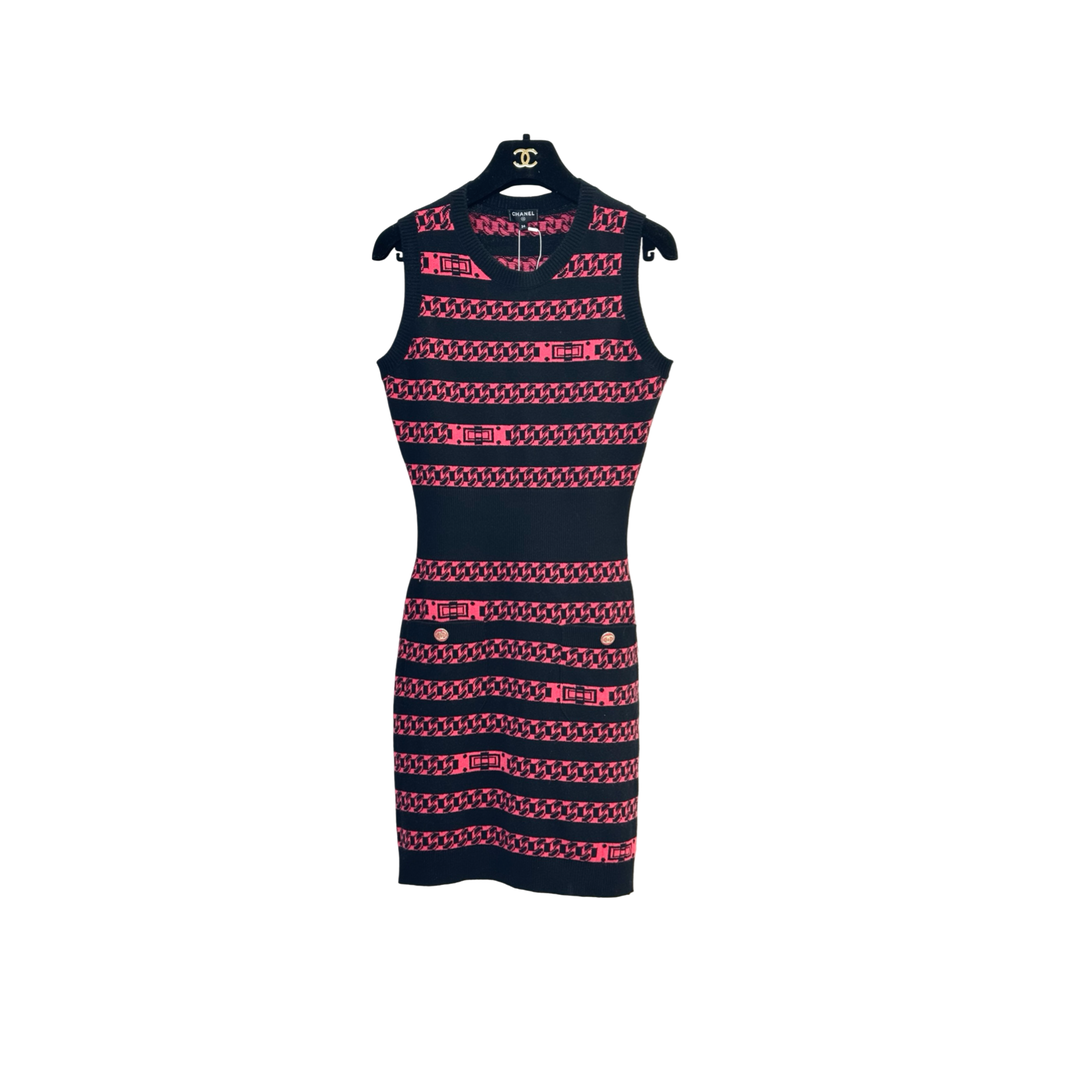 Chanel 17P CC Buttons Chain Pattern Dress Black/Red #34