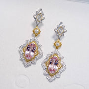 Natural Cherry Blossom Color Morganite Stone Earrings 3.25ct+3.22ct, Diamond 0.74ct 18K Gold