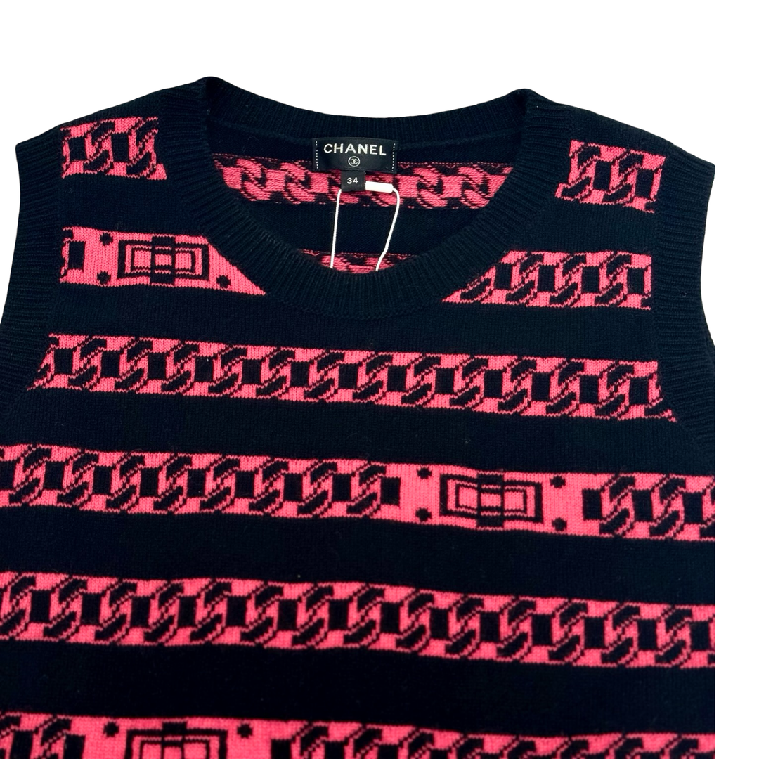 Chanel 17P CC Buttons Chain Pattern Dress Black/Red #34