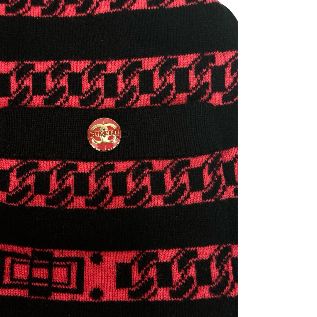 Chanel 17P CC Buttons Chain Pattern Dress Black/Red #34
