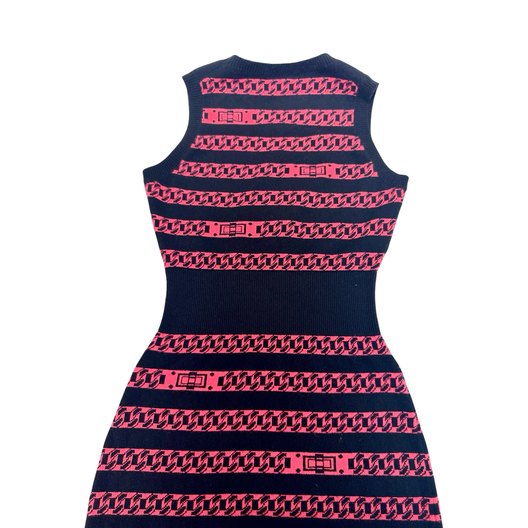 Chanel 17P CC Buttons Chain Pattern Dress Black/Red #34