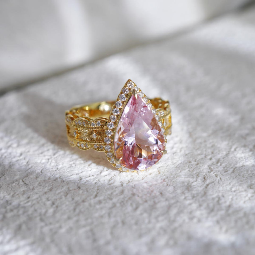 Natural Cherry Blossom Color Morganite Stone Ring 4.64ct, Diamond 0.524ct 18K Gold