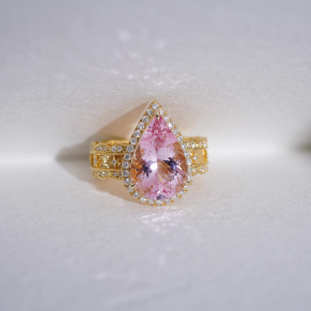 Natural Cherry Blossom Color Morganite Stone Ring 4.64ct, Diamond 0.524ct 18K Gold