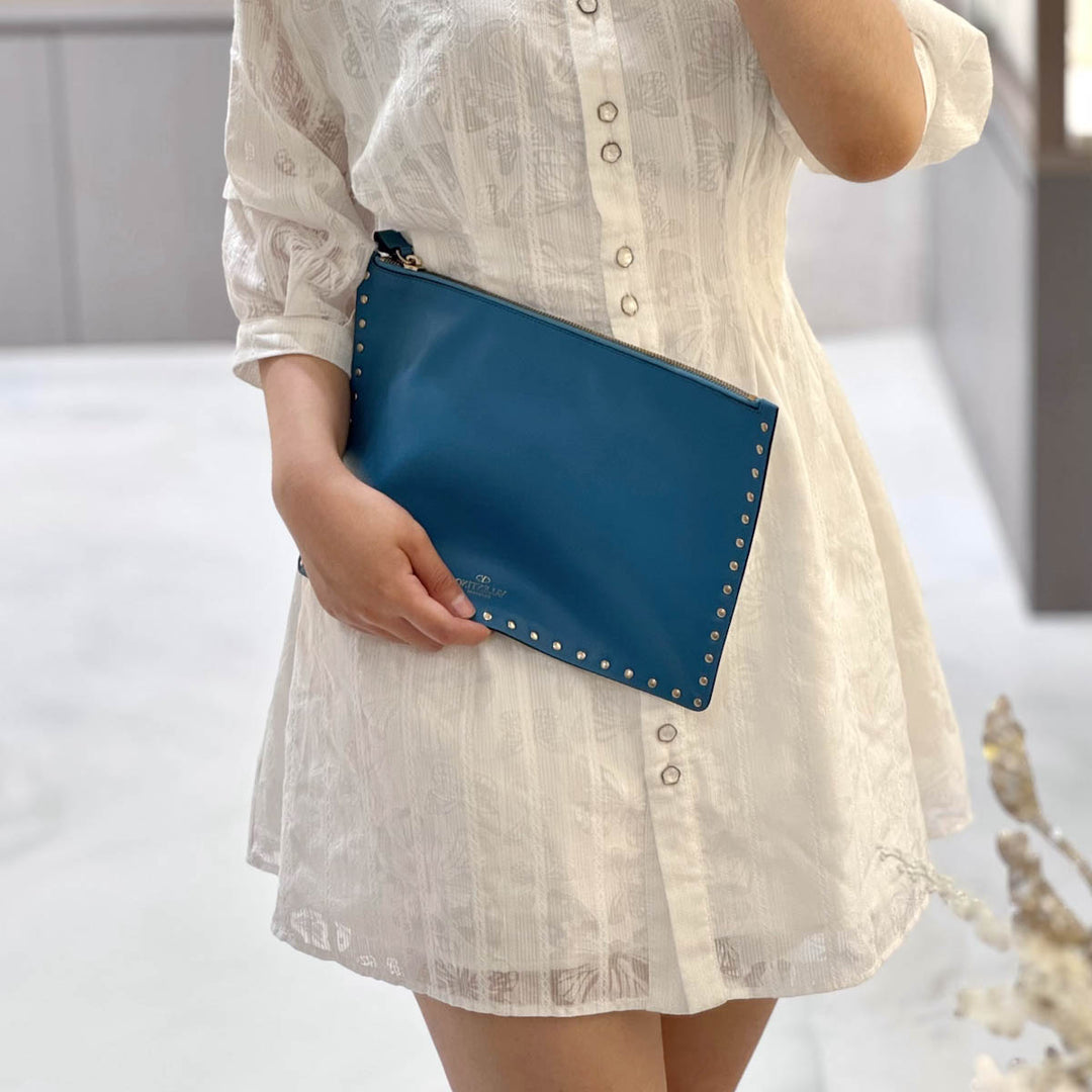 Valentino Stud Blue Clutch Bag