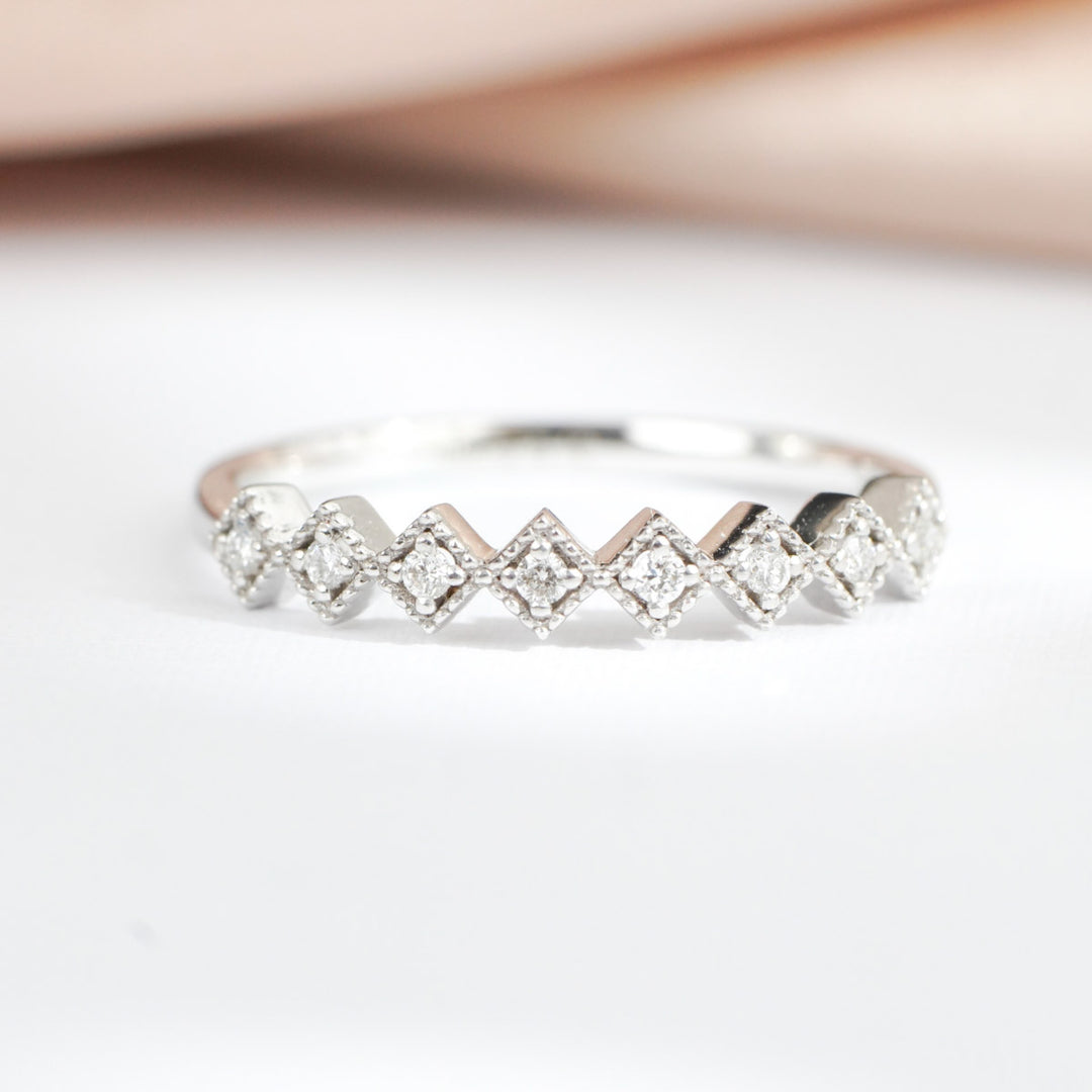 Natural White Diamond Rhombus Eternity Ring D0.08ct, 18K Gold