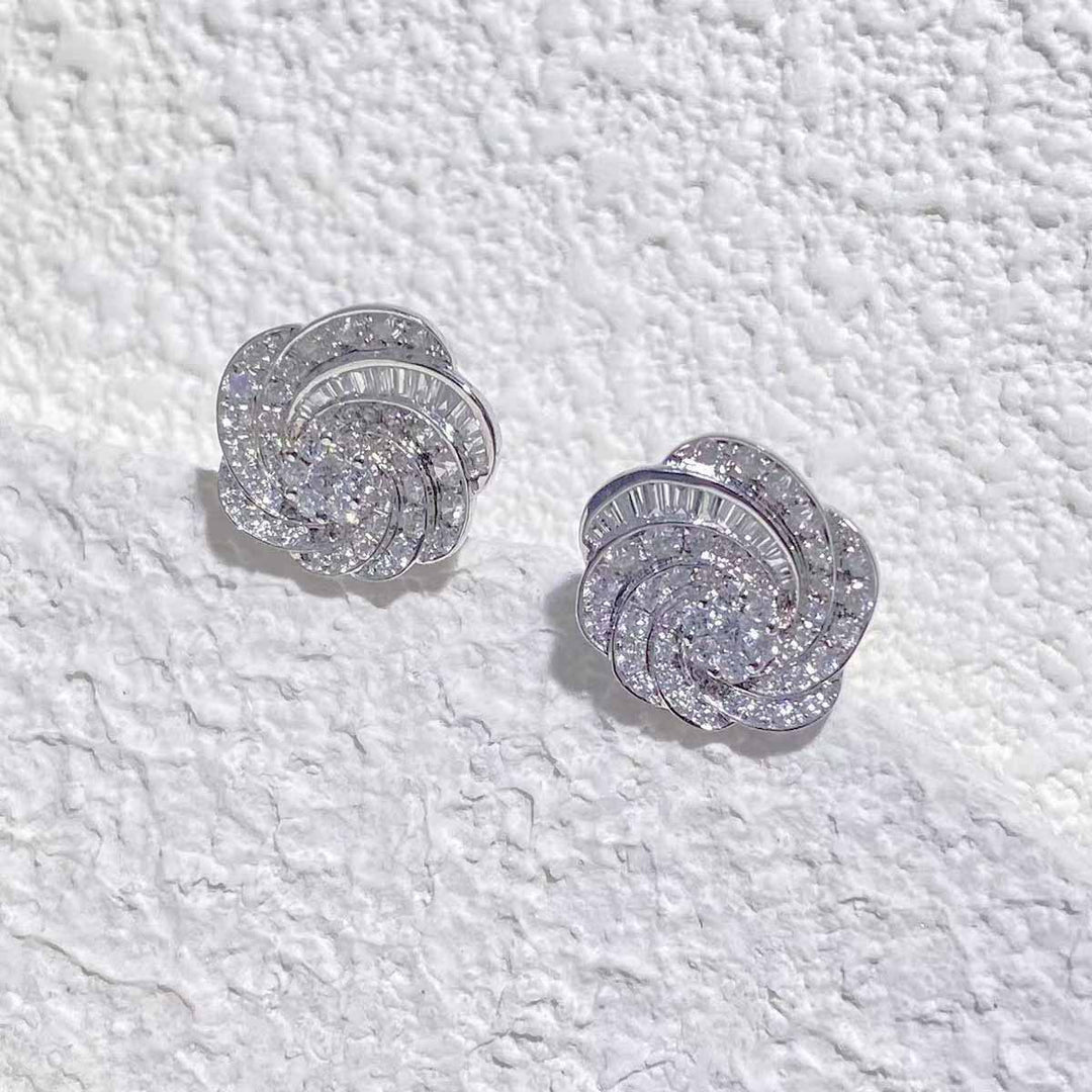 White Diamond Flowers Earrings D0.80ct 18K